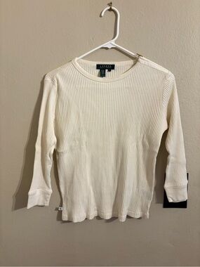 Ralph Lauren Cream Ribbed Long Sleeve Tee